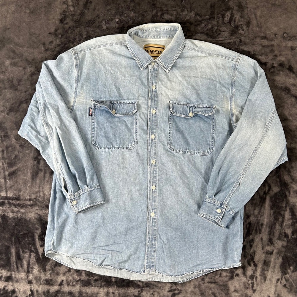 B.U.M.‎ Equipment Denim Shirt Mens Large Light Blue Vintage 90s  Long Sleeve